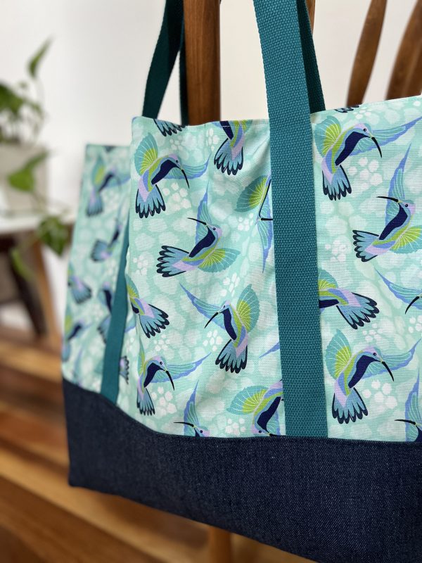 Oversized Market/Beach Tote Bag - Hummingbirds (Blue) - Image 3