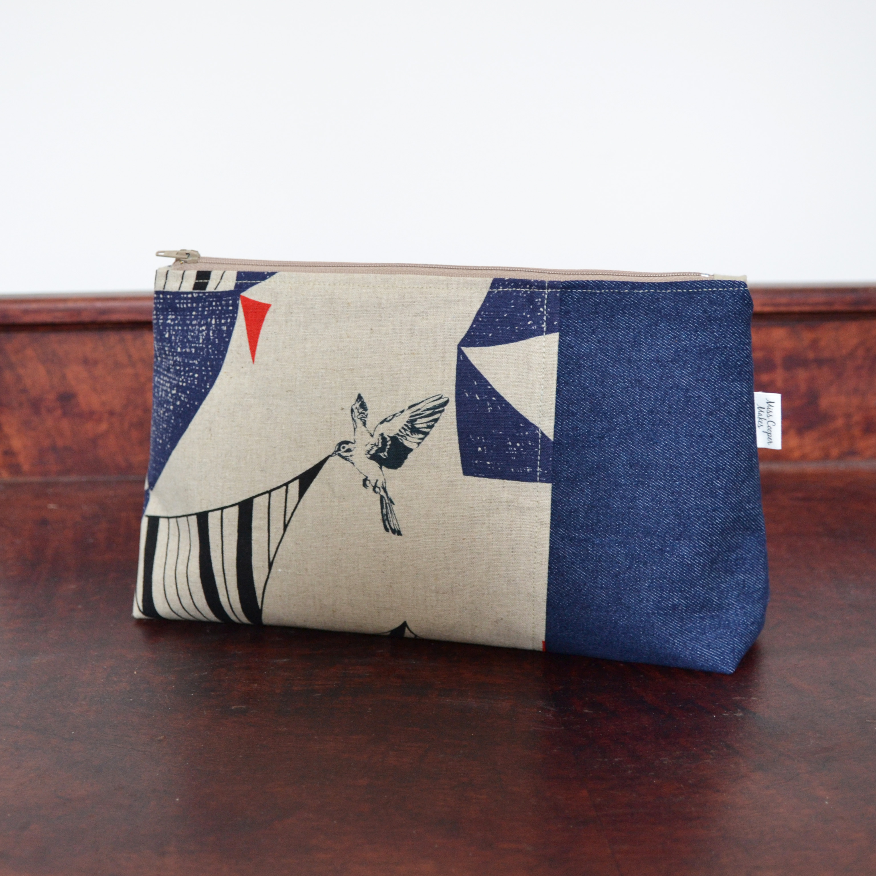 Tall Prism / Triangle Zip Pouch - Bird with Sails