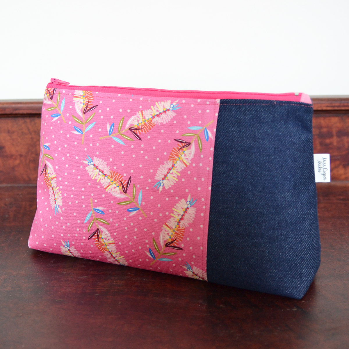 Tall Prism / Triangle Zip Pouch - Bottlebrush on Pink