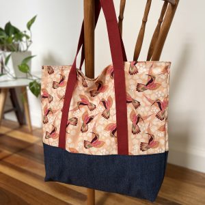 Oversized Market/Beach Tote Bag - Hummingbirds (Peach)
