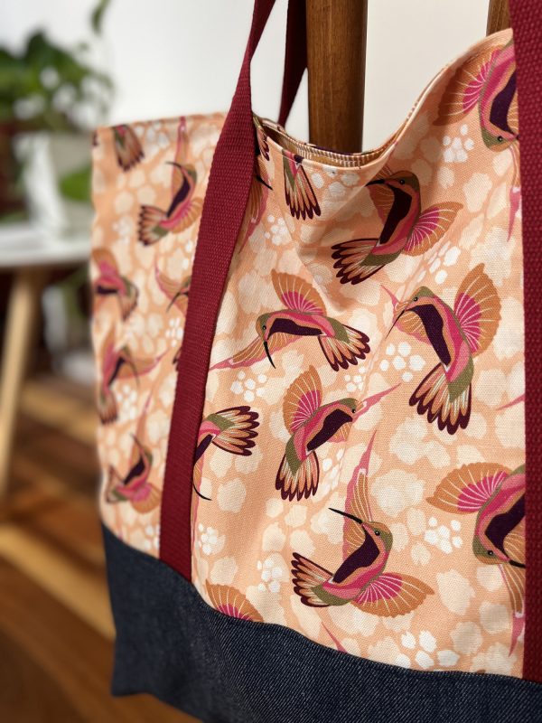 Oversized Market/Beach Tote Bag - Hummingbirds (Peach) - Image 3