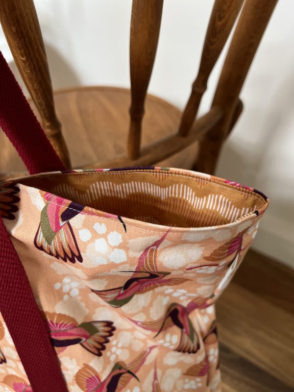 Oversized Market/Beach Tote Bag - Hummingbirds (Peach) - Image 2