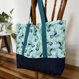 Oversized Market/Beach Tote Bag - Hummingbirds (Blue)