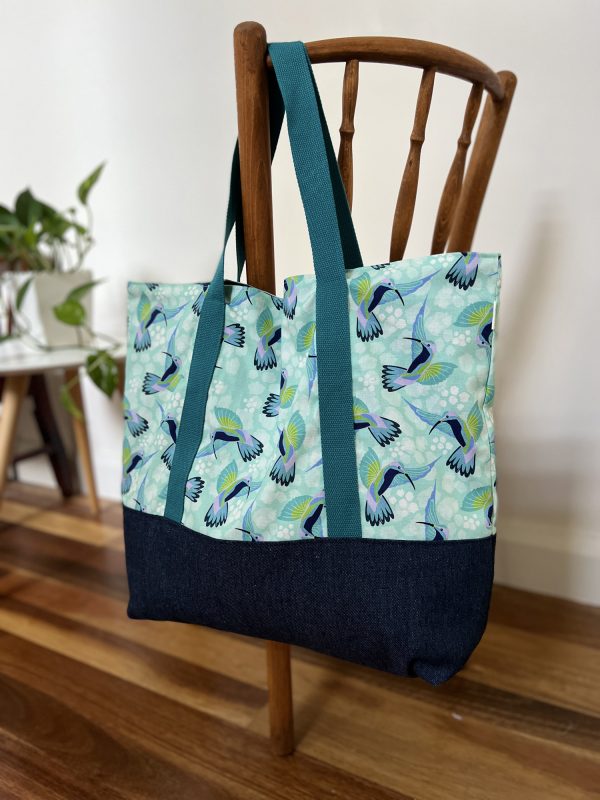 Oversized Market/Beach Tote Bag - Hummingbirds (Blue)
