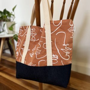 Oversized Market/Beach Tote Bag - Faces + Denim