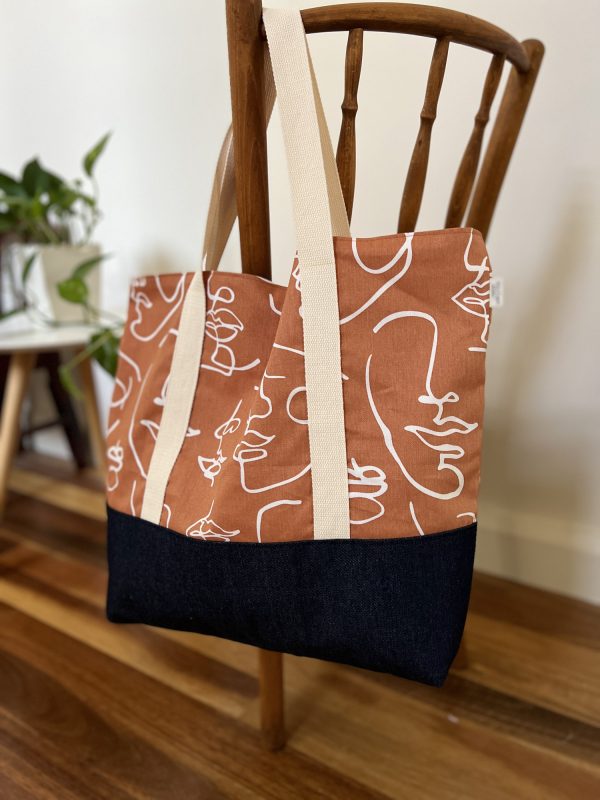 Oversized Market/Beach Tote Bag - Faces + Denim