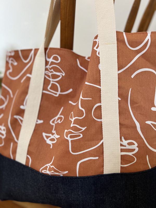 Oversized Market/Beach Tote Bag - Faces + Denim - Image 2