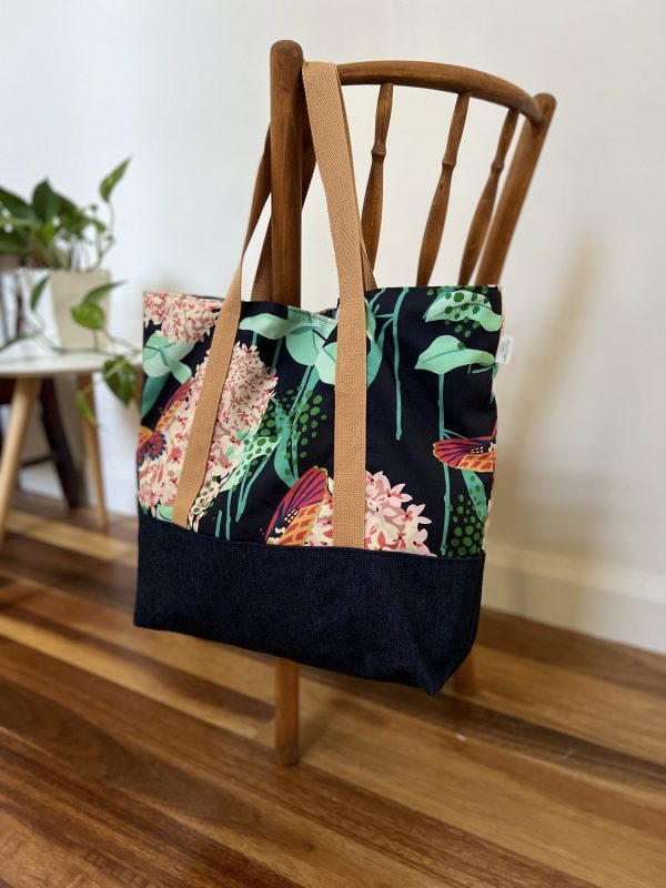Oversized Market/Beach Tote Bag - Dreamer Hydrangea in Dark Blue