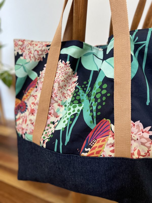 Oversized Market/Beach Tote Bag - Dreamer Hydrangea in Dark Blue - Image 2