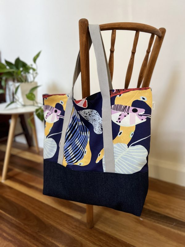 Oversized Market/Beach Tote Bag - Jungle Snakes + Denim