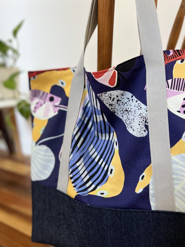 Oversized Market/Beach Tote Bag - Jungle Snakes + Denim - Image 2