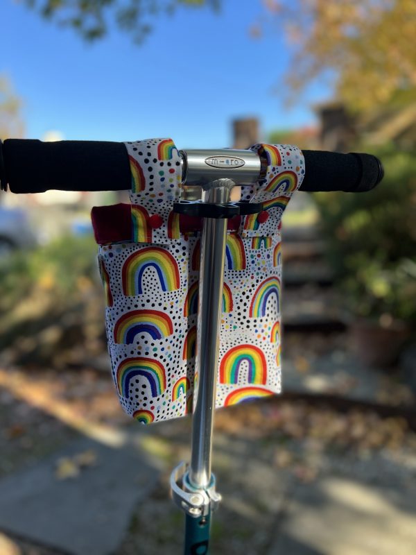 Scooter / Pram / Bike Handle Bar Bag - Rainbows on White - Image 3