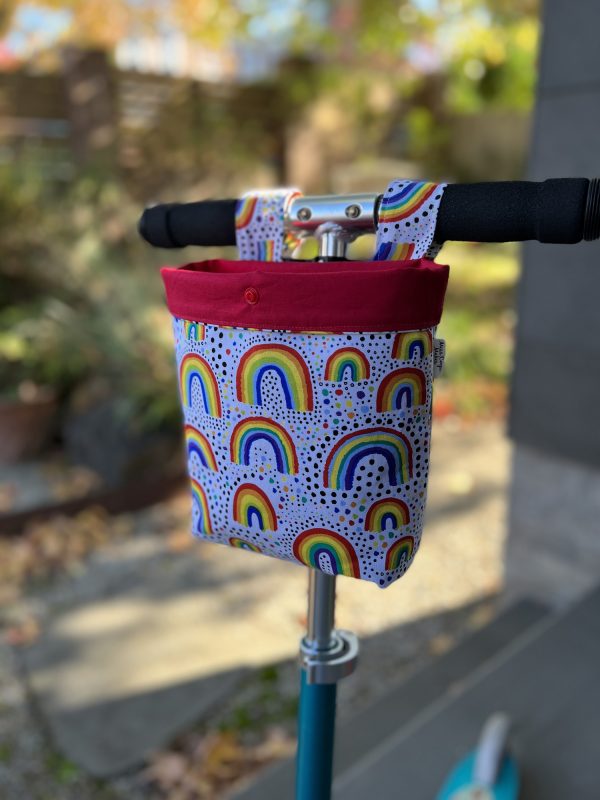 Scooter / Pram / Bike Handle Bar Bag - Rainbows on White