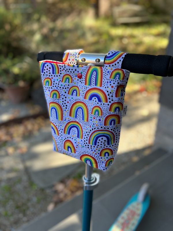Scooter / Pram / Bike Handle Bar Bag - Rainbows on White - Image 2