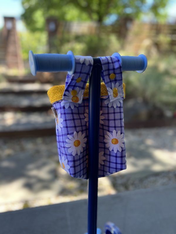 Scooter / Pram / Bike Handle Bar Bag - Daisies on Purple - Image 2