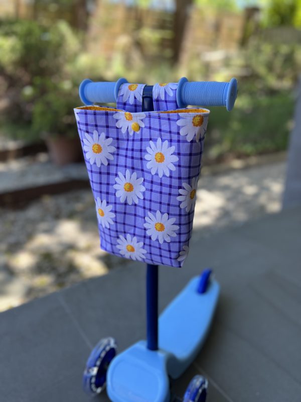Scooter / Pram / Bike Handle Bar Bag - Daisies on Purple - Image 3